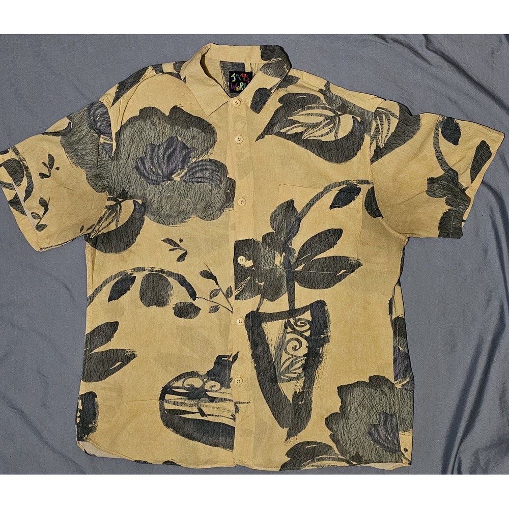 Jams World Shirt Mens Medium Abstract Floral Hawaii Aloha Summer‎ Button Up